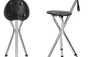 Gshopper – Folding Cane Seat Combo 400 lbs Capacity Portable Cane Stool Handy Folding Crutch Chair Seat 3 Legs Thick Aluminum Walking Stick Tall Unisex for Elder