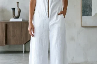 Stylewe – Casual Plain Shirt Cotton And Linen Jumpsuit