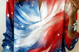 JustFashion – Women Independence Day (Flag) V Neck Long Sleeve Blouse Printing Vintage Daily Spring/Fall Top