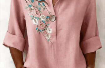 Noracora – V Neck Three Quarter Sleeve Floral Regular Micro-Elasticity Loose Shirt For Women