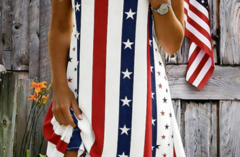 JustFashion – Women Independence Day (Flag) Short Sleeve Shawl Collar Printing Dress Daily Casual Knee Length A-Line Summer Dress
