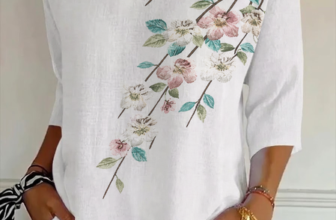 JustFashion – Women Floral Three Quarter Sleeve Tee T-shirt V Neck Printing Casual Graphic Tee Spring/Fall Top
