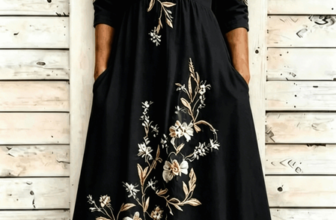 Noracora – Women Floral Spring/Fall Dress V Neck Three Quarter Sleeve A-Line Dress