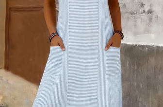 JustFashion – Women Striped Short Sleeve Crew Neck Printing Dress Daily Casual Maxi T-Shirt Dress H-Line Summer Dress