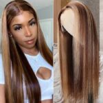 Nadula – Nadula Brown Wig With Baby Hair Blonde Highlight Straight Lace Front Wigs For African American Women 150% Density
