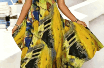 Noracora – Women Random Print Summer Dress V Neck Short Sleeve A-Line Dress