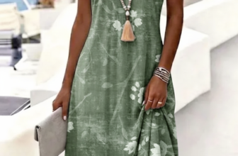 JustFashion – Women Floral Short Sleeve V Neck Dress Daily Casual Midi A-Line Summer Dress