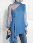 Stylewe – Urban Plain Split Joint Mock Neck Denim Top