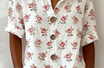 Noracora – Stand Collar Long Sleeve Floral Regular Loose Shirt For Women