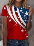 JustFashion – Women Independence Day (Flag) Short Sleeve Tee T-shirt Crew Neck Printing Casual Graphic Tee Summer Top