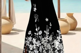 JustFashion – Women Floral Short Sleeve Crew Neck Printing Dress Daily Casual Maxi T-Shirt Dress H-Line Summer Dress
