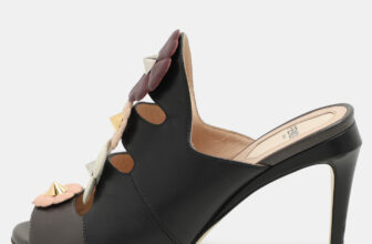 The luxury closet – Fendi Black/Grey Leather Flowerland Slide Sandals Size 36