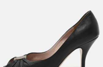 The luxury closet – Salvatore Ferragamo Black Leather Fiberia Peep Toe Pumps Size 37.5