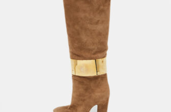 The luxury closet – Sergio Rossi Light Brown Suede Metal Cuff Platform Knee Length Boots Size 36