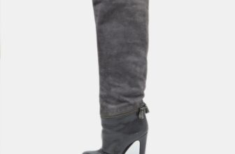 The luxury closet – Sergio Rossi Size 35 Grey Snakeskin Leather and Suede Thigh High Boots