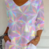 Noracora – V Neck Long Sleeve Floral Printing Regular Micro-Elasticity Regular Fit Blouse For Women